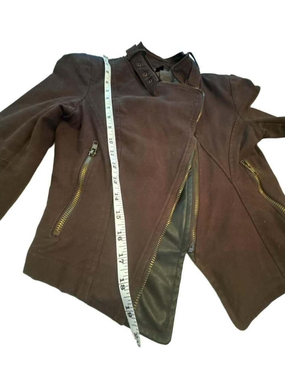Double Zero Brown Asymmetrical Biker Jacket Size S - Picture 7 of 8